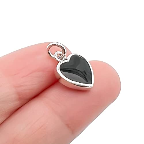 Black Heart Necklace, Tiny and Dainty Sterling Silver Black Onyx Heart Necklace for Women, Black Onyx Pendant Necklace, Layering Necklace (black onyx heart necklace, 14" + 2" extender)