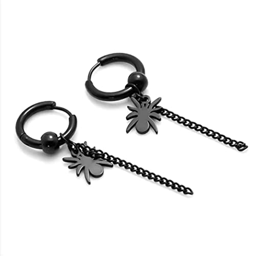 1 Pair Spider Dangle Earrings,Tassel Chain Earrings,Lightweight Surgical Stainless Steel Spiderman Hoop Jewelry (Black)