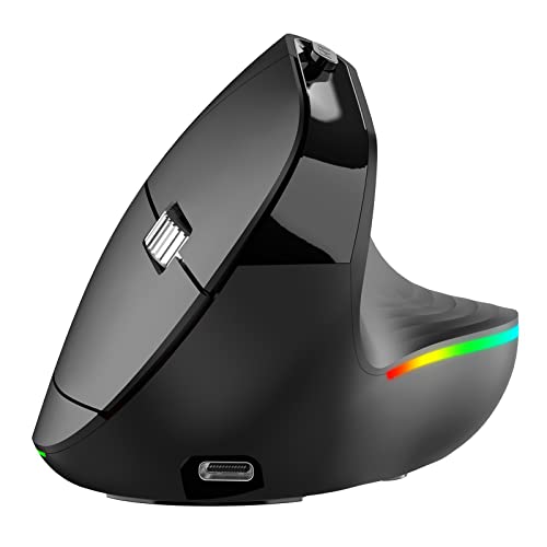 PINKCAT Wireless Ergonomic Mouse, 2.4G Vertical Mouse, USB C Rechargeable, Silent LED Advanced Ergo Mouse, 3 Adjustable DPI Optical Mouse for Laptop, PC, Desktop, Mac, Black