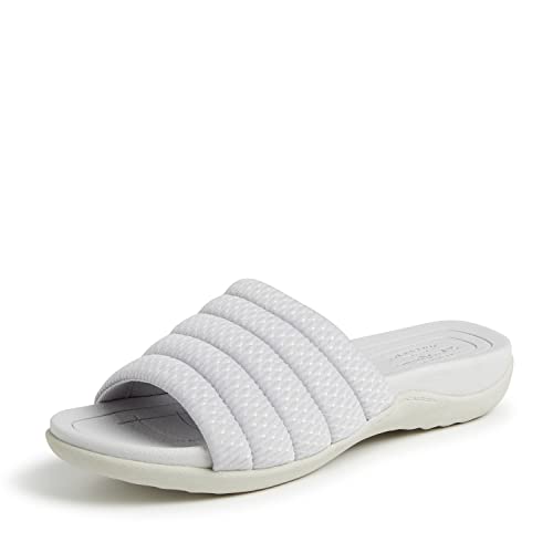 Dearfoams Women's Original Comfort Emma Slip on Slide Sandal with Arch Support, Silver, 6