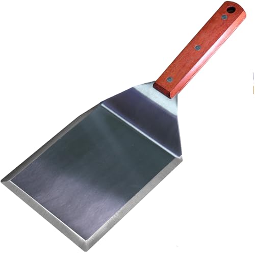 La Cuisine Extra-Wide Spatula Stainless Steel with Wooden Handle for BBQ Flat Top Griddle Blackstone Grill Pancake Smash Burger Tool Hamburger Turner, Heavy-duty 5x6” Stainless Steel, 1 Pound Weight