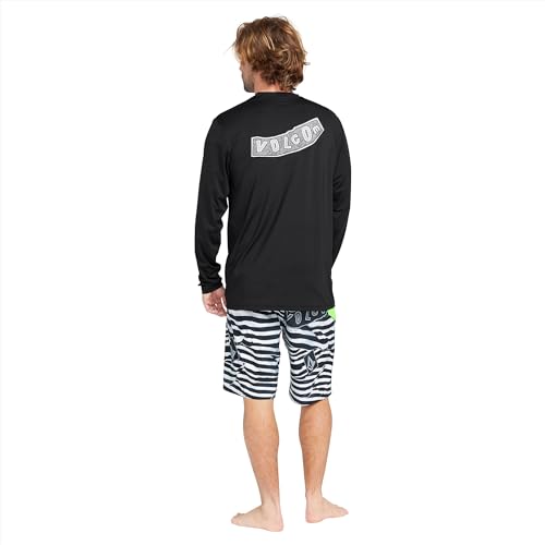 Volcom Men's Standard Taunt UPF 50+ Long Sleeve Loose Fit Rashguard, Black Pistol