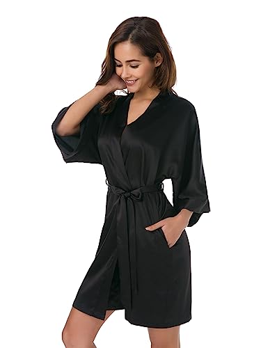 SIORO Women's Satin Kimono Robes 3/4 Sleeves Silk Bathrobes for Wedding Getting Ready Loungewear S-XXL
