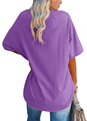 YEXIPO Women's Oversized T Shirts Summer Short Sleeve Loose Fit Casual Crewneck Plain Tunic Tops