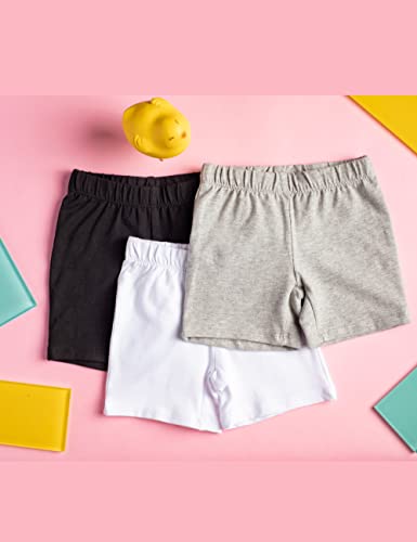 MY WAY Toddlers & Girls Bike Shorts Cotton & Spandex — Biker Shorts for Under Dresses, Cartwheel & Dance - 3 PK Black, H Grey, and White 2T