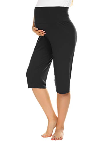 Ekouaer Maternity Shorts for Women Maternity Capris Yoga Pregnancy Short Pants Soft Joggers Lounge Bottoms Black Small