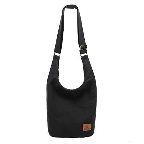 Women's large capacity Hippie Crossbody Bag Top Zip Large Size Canvas Sling Bag Jacquard cloth Handmade Bags (Denim Green)