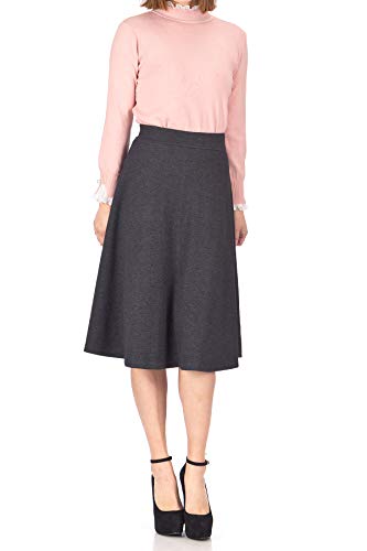 Everyday High Waist A-line Flared Skater Midi Skirt (S, Black)