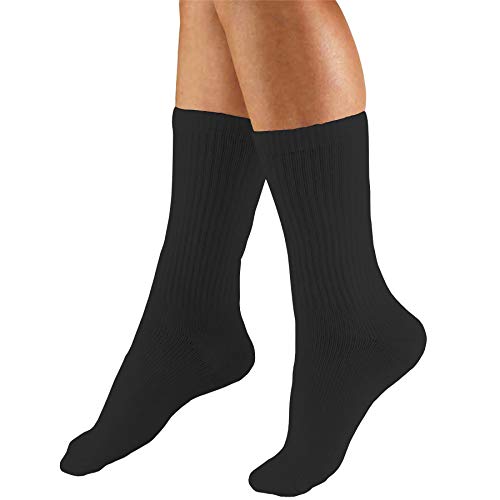 Truform Compression Socks, 15-20 mmHg, Men's Crew Length Mid-Calf Cushion Foot Socks, Black, Small