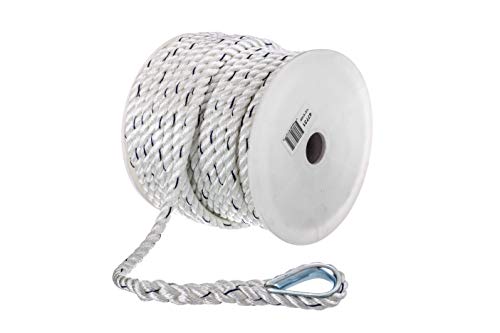 Seachoice Boat Anchor Line Rope, 3-Strand Twisted, Nylon, White/Blue, 1/2 in. X 100 Ft.