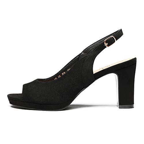 DREAM PAIRS Women' s Neina Sexy high Chunky Heels Block Platform Slingback peep Toe Dress Pumps Shoes Black Suede Size 10