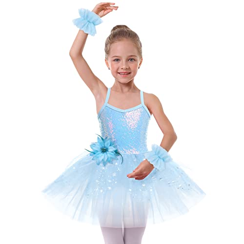 Ballet Leotard Dress for Girls Ballerina Outfits Shiny Sequins Dance Tutu Dress Gymnastic Leotards Dress Dance Leotard Ballet Skirt Toddler Ballerina Costume Ballet Tutu Dress White (3PCS) 3-4T