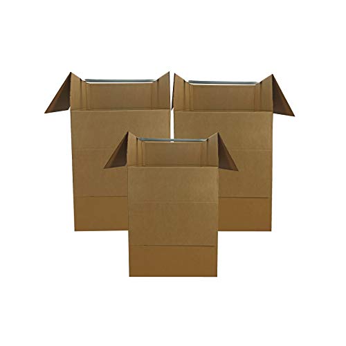 Amazon Basics Wardrobe Clothing Moving Boxes with Bar, 3 Pack, Brown, 20" x 20" x 34"