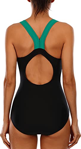 beautyin Ladies Sport Bathing Suit Racing Swimsuit Athletic Conservative Swimwear Black Green