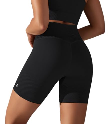 Orolay Yoga Shorts for Women - Tummy Control Butt Lifting Shorts Seamless Mid Rise Workout Running Tights Black X-Small