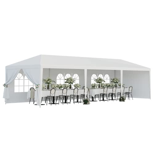 LEMY Gazebo Tent, Outdoor Canopy Shelter with Removable Sidewalls and Windows, Waterproof Heavy Duty Canopy for Patio, Garden, Party Wedding, 10' x 30', White