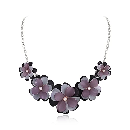 Flyonce Flower Statement Collar Necklace, Summer Holiday Floral Pink Flower Necklaces for Women