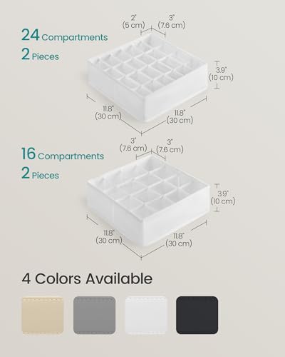 SONGMICS Set of 4 Drawer Organizers, Closet Organizers for Underwear, 80 Cells, Foldable Sock Holders, 11.8 x 11.8 x 3.9 Inches, for Storing Socks, Ties, Belts, Cloud White URUS011W01