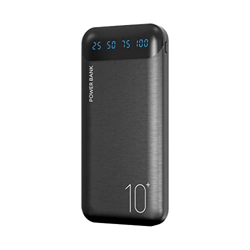 Power Bank 10000mAh Mobile Phone Portable Charger External Battery Pack with 2 USB 2.4 A Outputs and USB C Input Compatible with Huawei iPhone 12 11 X iPad Samsung Galaxy S20 Android Tablet (Black)