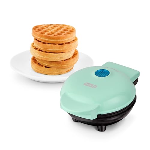 DASH Mini Waffle Maker Machine for Individuals, Paninis, Hash Browns, & Other On the Go Breakfast, Lunch, or Snacks, with Easy to Clean, Non-Stick Sides, White Waffle 4 Inch