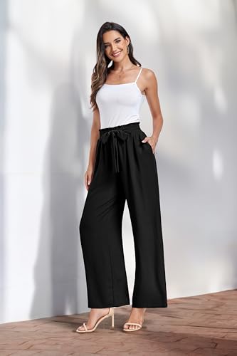 FREEOAK Womens Wide Leg Pants High Waisted 2024 Trendy Outfits Summer Slacks Lounge Bottom Office Business Flowy Palazzo Pant