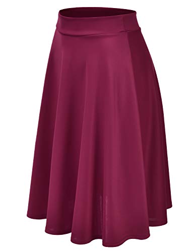 EIMIN Women's Basic Versatile Stretchy Flared Casual Midi Skater Skirt Navy M