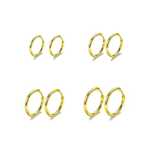 TOLOWOBK Small Gold Hoop Earrings Set for Women 14K Gold Plated Huggie Hoop Earrings 4 Pairs Mens Hypoallergenic Earrings 8mm to 14mm Lightweight Cartilage Multiple Body Piercing Jewelry Gifts