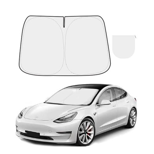 YOYGAG for Tesla Model Y Sunshade Tesla Model 3 Sunshade, for Tesla Model 3 Model Y Accessories 2024, Foldable 300T High-Density Front Window Sunshade with Organizer Bag (Black)