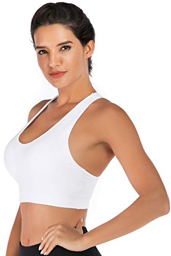 RUNNING GIRL Sports Bra for Women, Criss-Cross Back Padded Strappy Sports Bras Medium Support Yoga Bra with Removable Cups(2353D-White,XXL)