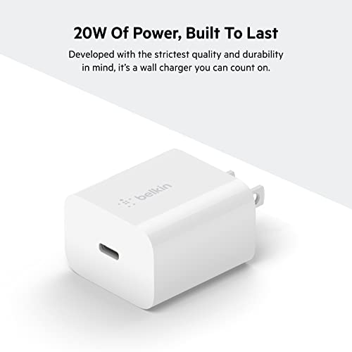 Belkin 20W Wall Charger, USB-C Charger Block, Fast Charging Block for iPhone 15, 15 Plus, 15 Pro, 15 Pro Max, 14, 14 Pro, 14 Pro Max, 13, 13 Pro, 13 Pro Max, Galaxy S23, iPad, AirPods & More - 1-Pack