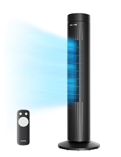 Pelonis 30-Inch Oscillating Tower Fan for Bedroom – 3 Speed, 37dB Quiet Tower Fan with Remote Control and 7-Hour Timer – ETL Certified, Black