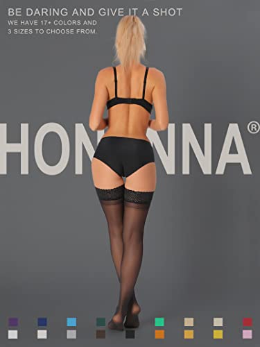 HONENNA Sheer Thigh High Stockings, 17+ Colors Stay Up Lace Top with Anti-Slip Silicone for Women, 1 Pair (Tan, C)