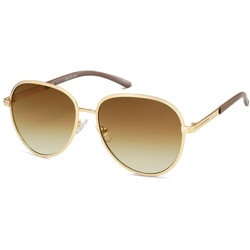 SOJOS Retro Trendy Aviator Sunglasses Women Men 90s Vintage Glasses Stylish Sunglasses SJ1216,(Gold/Brown/Brown)