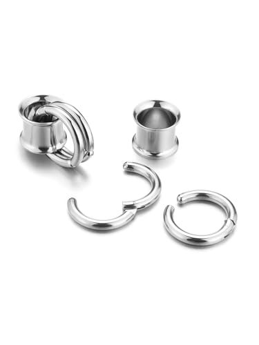 PiercingJ 1 Pair Ear Guages with Rings Ear Weight Plugs Tunnels Hypoallergenic Ear Expander Stretchers 316 Stainless Steel Hoop Earrings Piercing Body Jewelry 00g 10mm