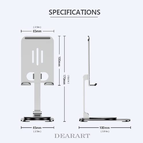 DEARART Cell Phone Stand 360° Adjustable Phone Stand for Desk, Grey Foldable Phone Holder Fully Carried Easily, Compatible Phone/Pad/Tablet etc.