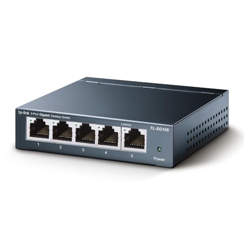 TP-Link TL-SG105, 5 Port Gigabit Unmanaged Ethernet Switch, Network Hub, Ethernet Splitter, Plug & Play, Fanless Metal Design, Shielded Ports, Traffic Optimization