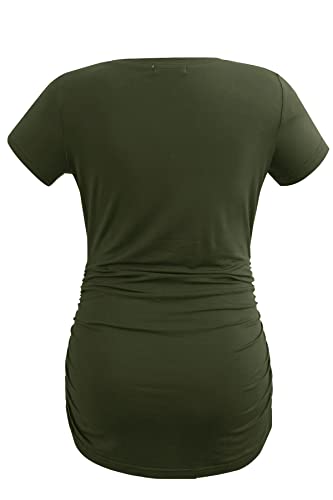 Smallshow Women's Maternity Tops Side Ruched Tunic T-Shirt Pregnancy Clothes Medium Army Green-Black-Burgundy