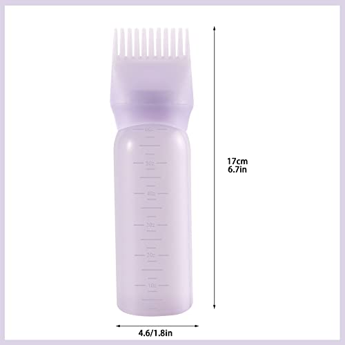 Root Comb Applicator Bottle, 6 Ounce, Oil Applicator for Hair Dye, Bottle Applicator Brush with Graduated Scale, Purple, 2 Pack