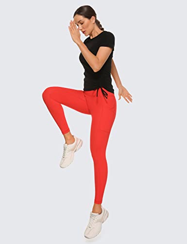 CRZ YOGA Ulti-Dry Workout Leggings for Women 25'' - No Front Seam Yoga Pants with Pockets High Waisted Fitness Gym Tights Dark Red XX-Small