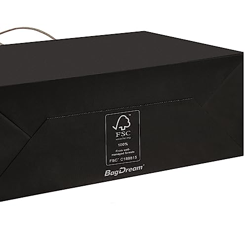 BagDream 100Pcs 16x6x12 Inches Kraft Paper Bags with Handles Bulk Gift Bags Shopping Bags for Grocery, Merchandise, Party, 100% Recyclable Large Black Paper Bags