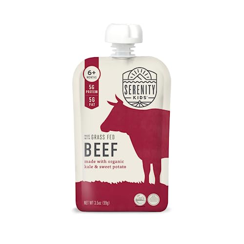 Serenity Kids 6+ Months Baby Food Pouches Puree Made With Ethically Sourced Meats & Organic Veggies | 3.5 Ounce BPA-Free Pouch | Wild Caught Salmon, Butternut Squash, Beet | 6 Count