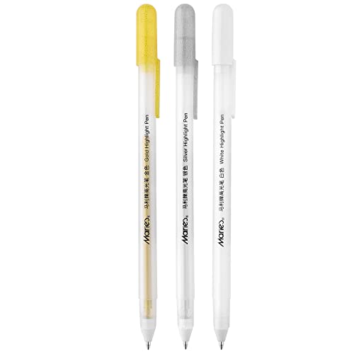 RVOGJP 3 Colors Gel Pen Set - White, Gold and Silver Gel Ink Pens for Black Paper Drawing, Sketching, Illustration, Card Making, Bullet Journaling, Pack of 3