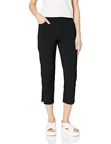 SLIM-SATION Women's Misses Pull on Solid Crop with Real Front & Back Pockets & Straps, Black, 2