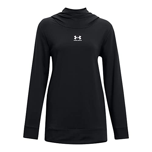 Under Armour Womens Rival Terry Funnel Long Sleeve Tunic, (001) Black / / White, X-Small