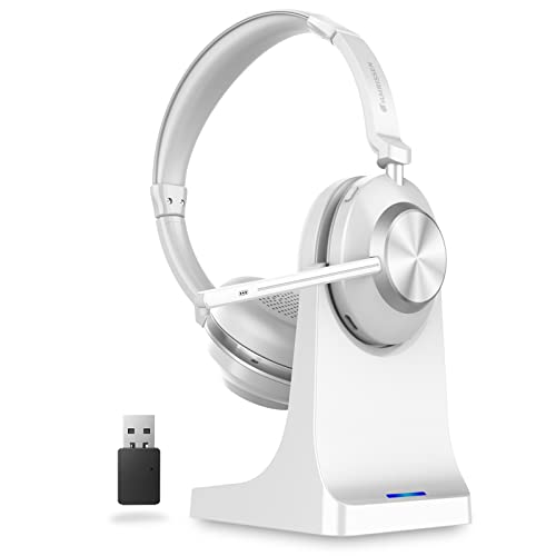 Jamrissen Wireless Headset, Bluetooth Headset with Microphone Noise Cancelling, 45+Hrs Talktime Bluetooth Headset with Mic Mute & USB Dongle for PC/Computer/Laptop/Cell Phones/Remote Work/Call Center