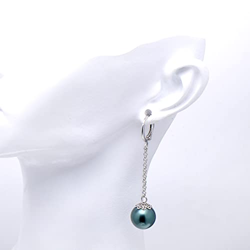 Grey Nacre Shell Pearl Drop Linear Dangle Earrings for Women, Vintage Leverbacks