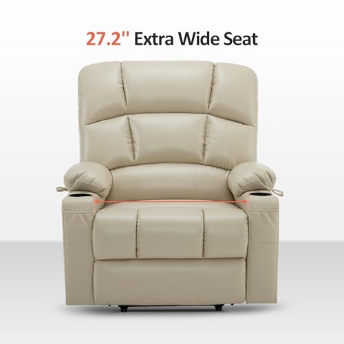 MCombo Oversized Dual Motor Power Lift Recliner Chair Sofa with Massage and Heat for Big Elderly People, Infinite Position, USB Ports, Faux Leather R7688 (Beige, Large-Oversize)