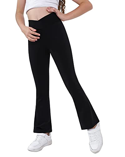 Girls Yoga Pants V Cross Waist Wide Leg Workout Flare Pants High Waist Bootcut Pants