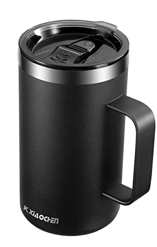 KXIAOCHEN 20oz Insulated Coffee Mug with Lid, Stainless Steel Coffee Cup, Double Wall Vacuum Coffee Tumbler with Handle, Premium Thermal Travel Coffee Mug (Silver grey)