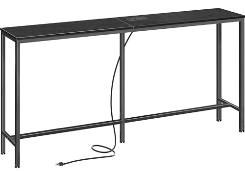SUPERJARE Console Table with Outlet, 63 Inch Sofa Table with Charging Station, Narrow Entryway Table, Skinny Hallway Table, Behind Couch Table, for Living Room, Plants, Black